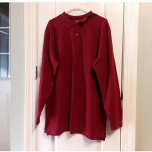 LL Bean Men's Tall Burgundy Long Sleeve Polo Shirt Excellent Condition Casual